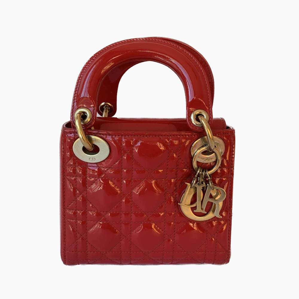 Lady Dior Patent Leather Red Mini handbag with gold hardware
